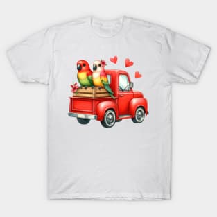 Valentine Parrot Couple Sitting On Truck T-Shirt